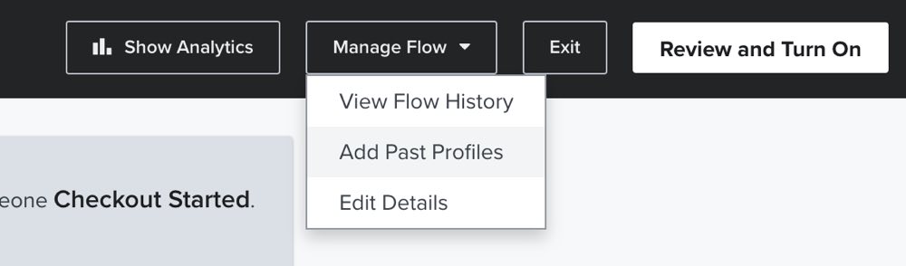 Manage Flow dropdown showing the Back-Populate Flow Recipients option