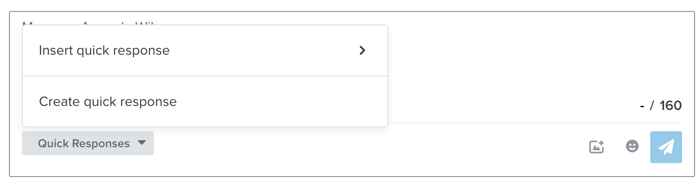 Il menu a tendina Risposta rapida mostra le opzioni per creare una risposta rapida.