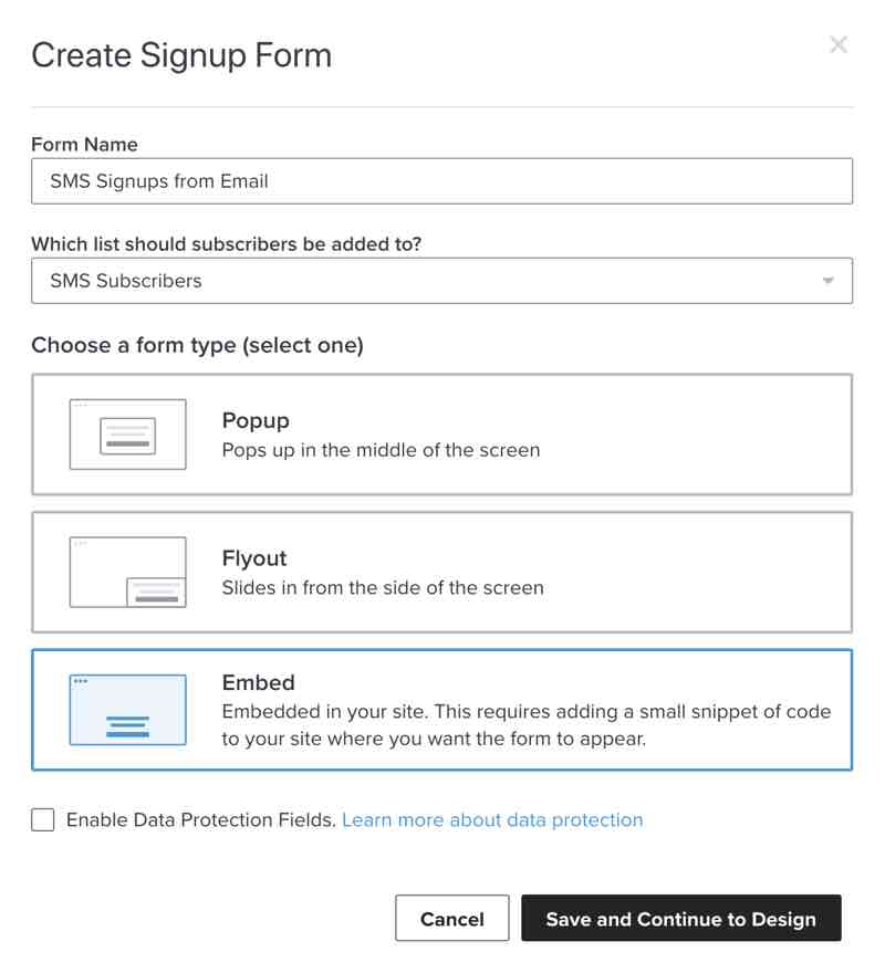 O modal para criar um novo formulário de inscrição