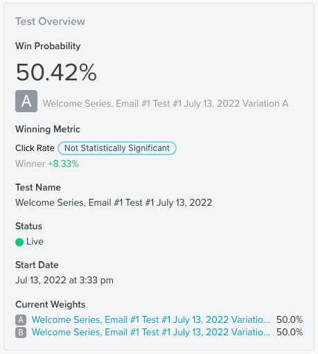 The overview section for a currently running test