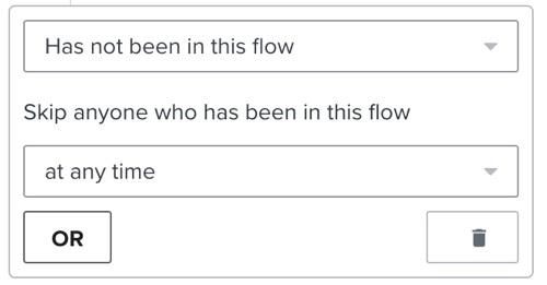 Example filter with definition 'has not been in this flow at any time.'