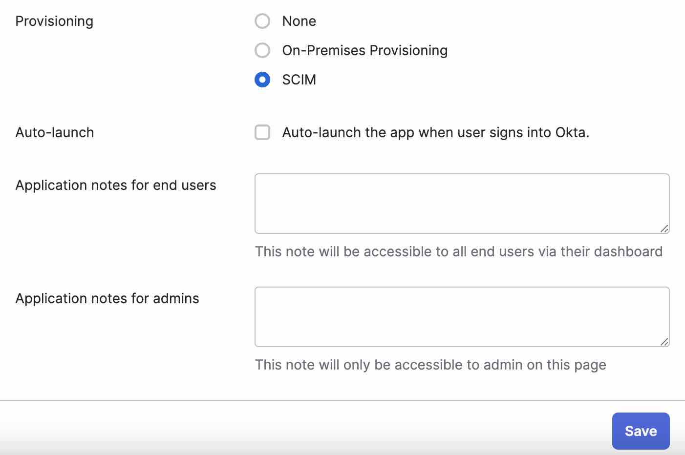 Selecting SCIM for the provisioning