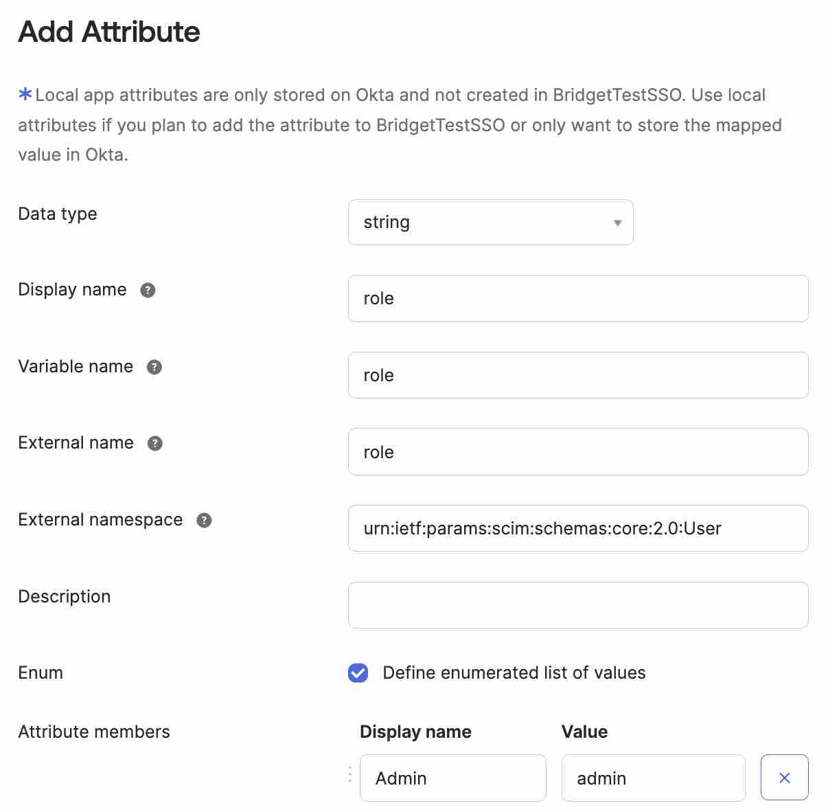 The first of the required settings for the role attribute