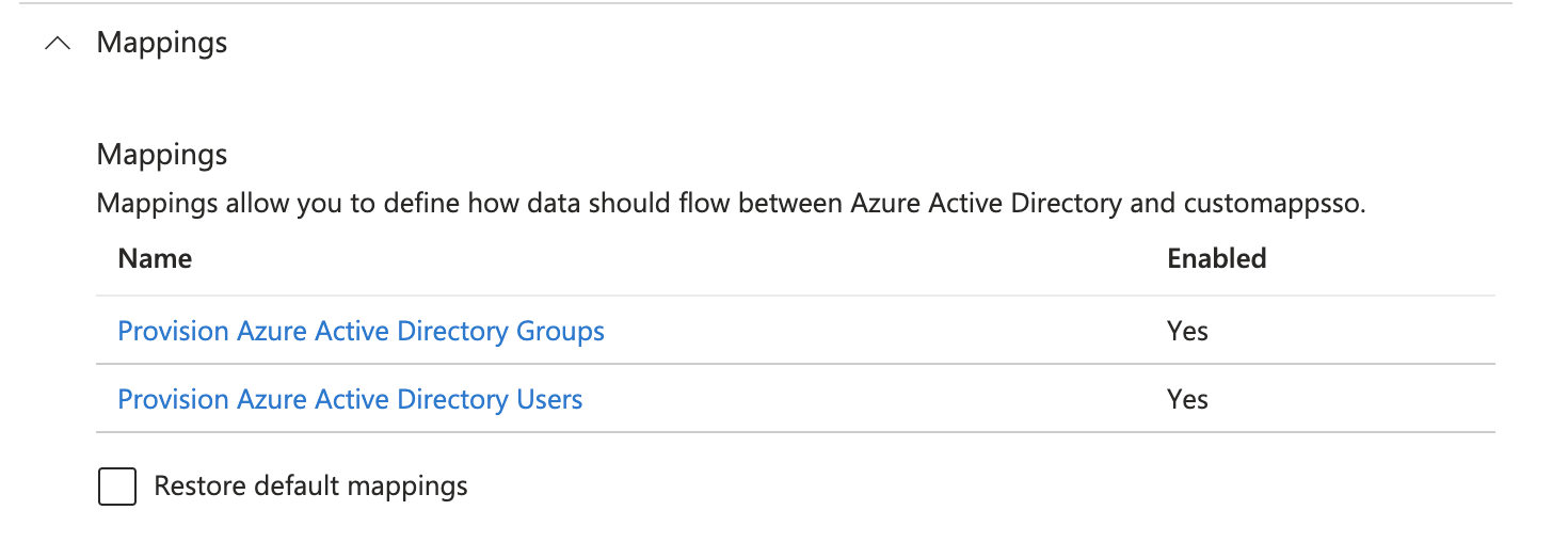 Desplegable de asignaciones para aprovisionar (en orden) grupos o usuarios de Azure AD