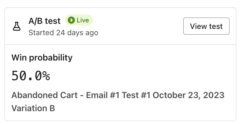 The A/B test secion showing that Variation B has the higher win probability