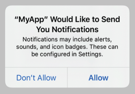 Demande d'autorisation native IOS pour les notifications push