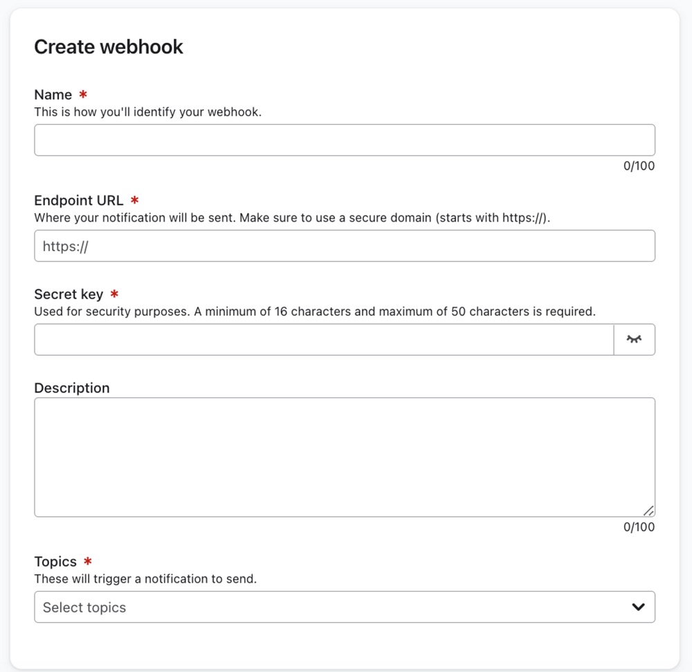 Create webhook modal