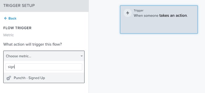 Flow builder with Punchh - Signed Up used as the trigger