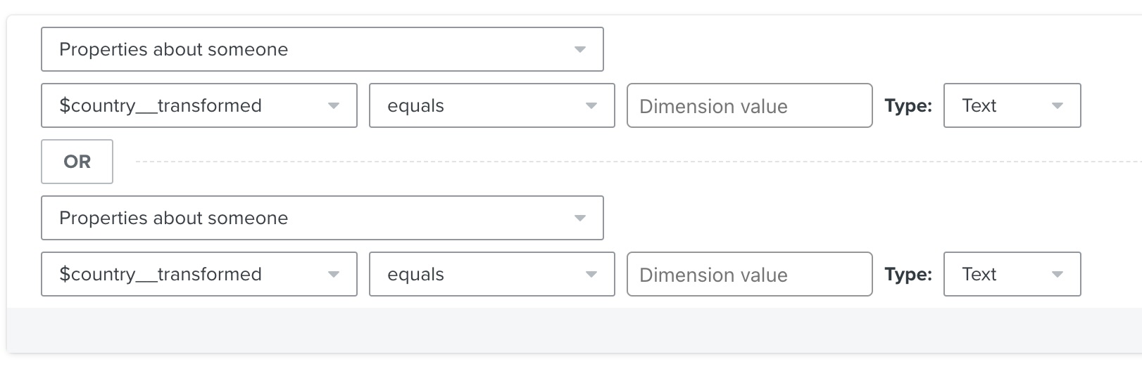 Segment with multiple conditions using $country_transformed