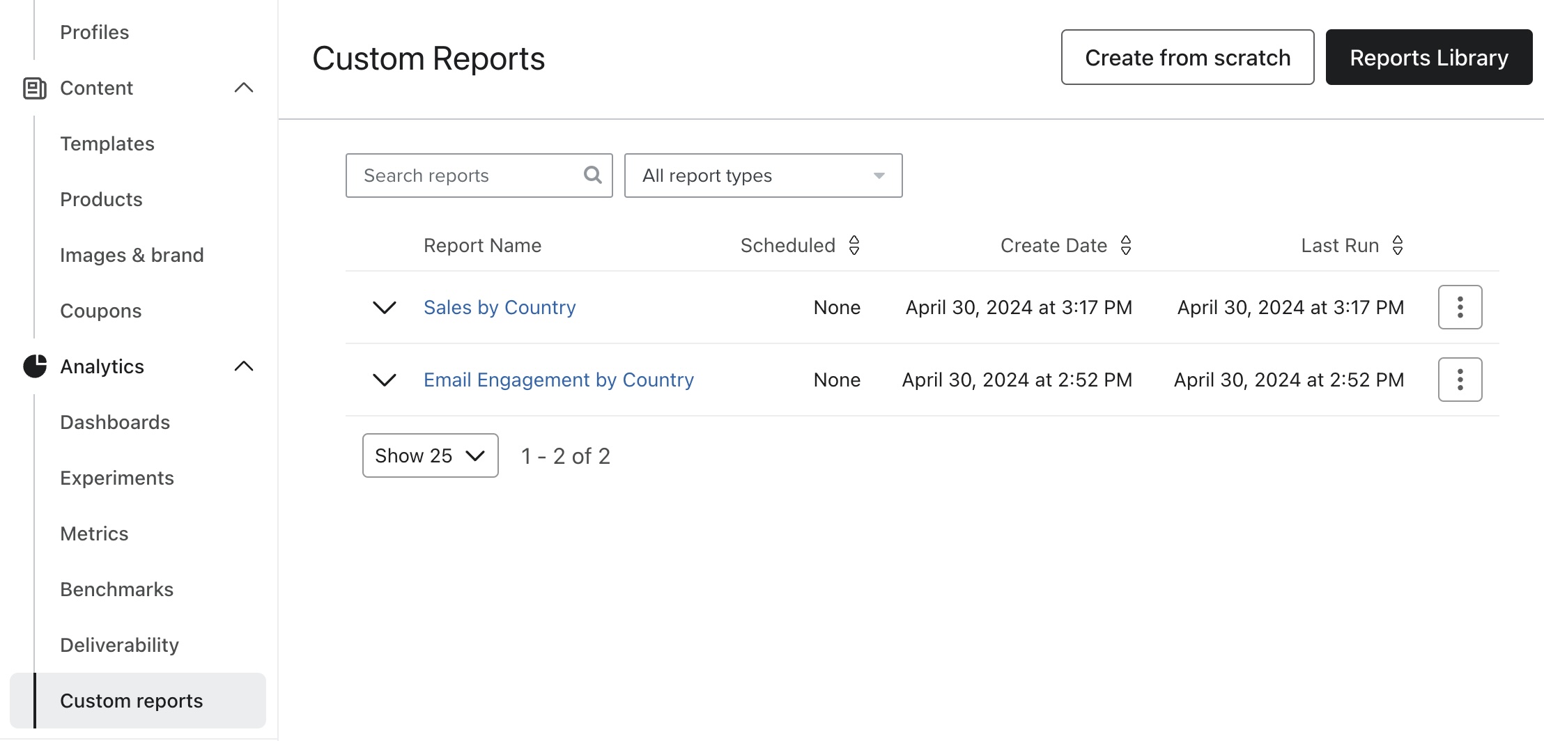 Custom reports in Klaviyo navigation