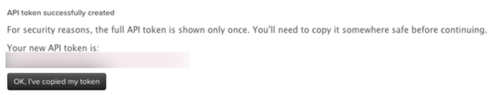 API token in Zendesk blurred out with button reading OK, I've copied my token with black background