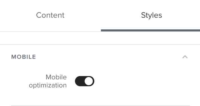 Optimisation mobile dans l'onglet Styles