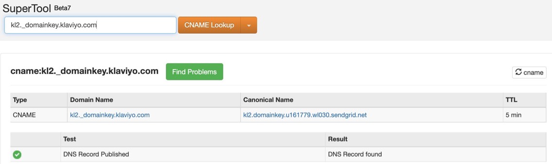 CNAME lookup for kl2._domainkey.klaviyo.com