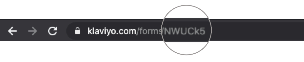 The URL for an example sign-up form in the form editor with the six digit code at the end highlighted to show the unique Form ID.