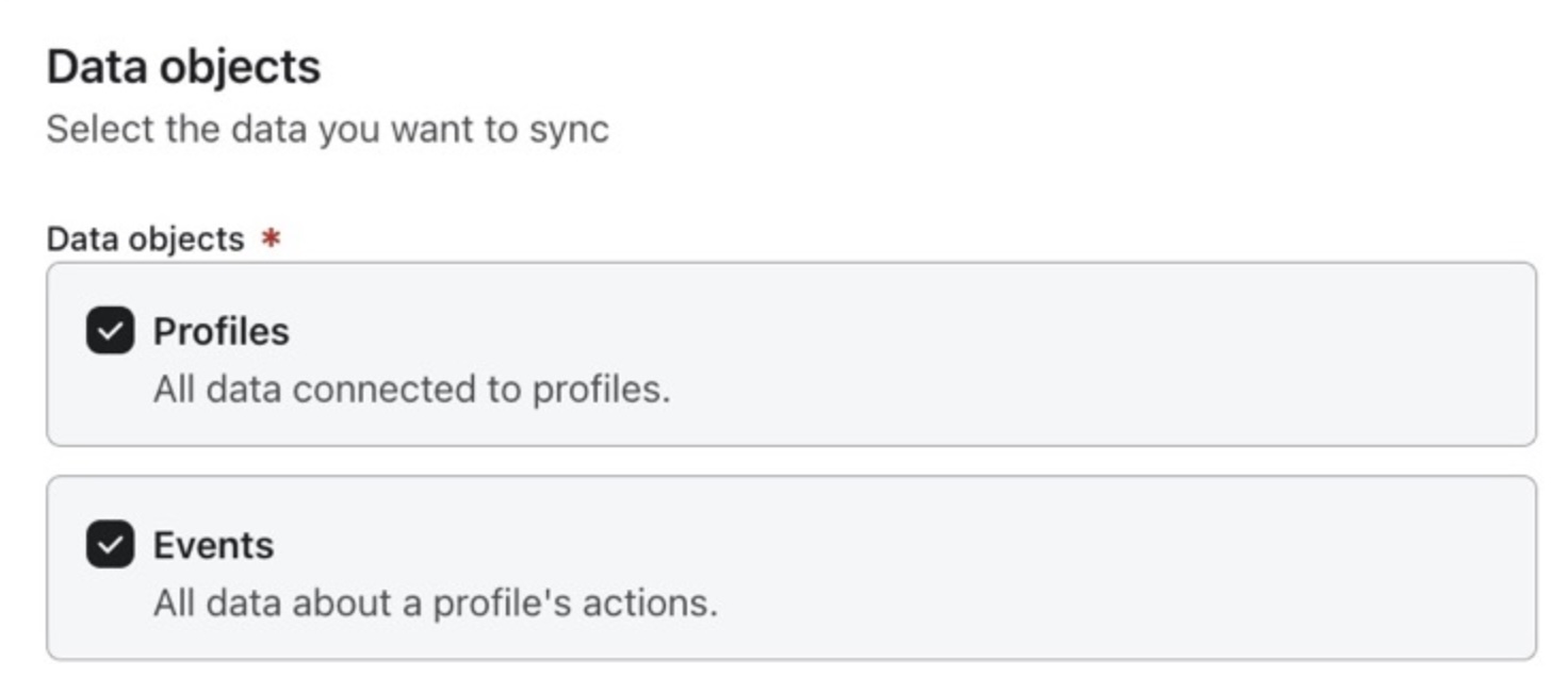 Profile and events data objects