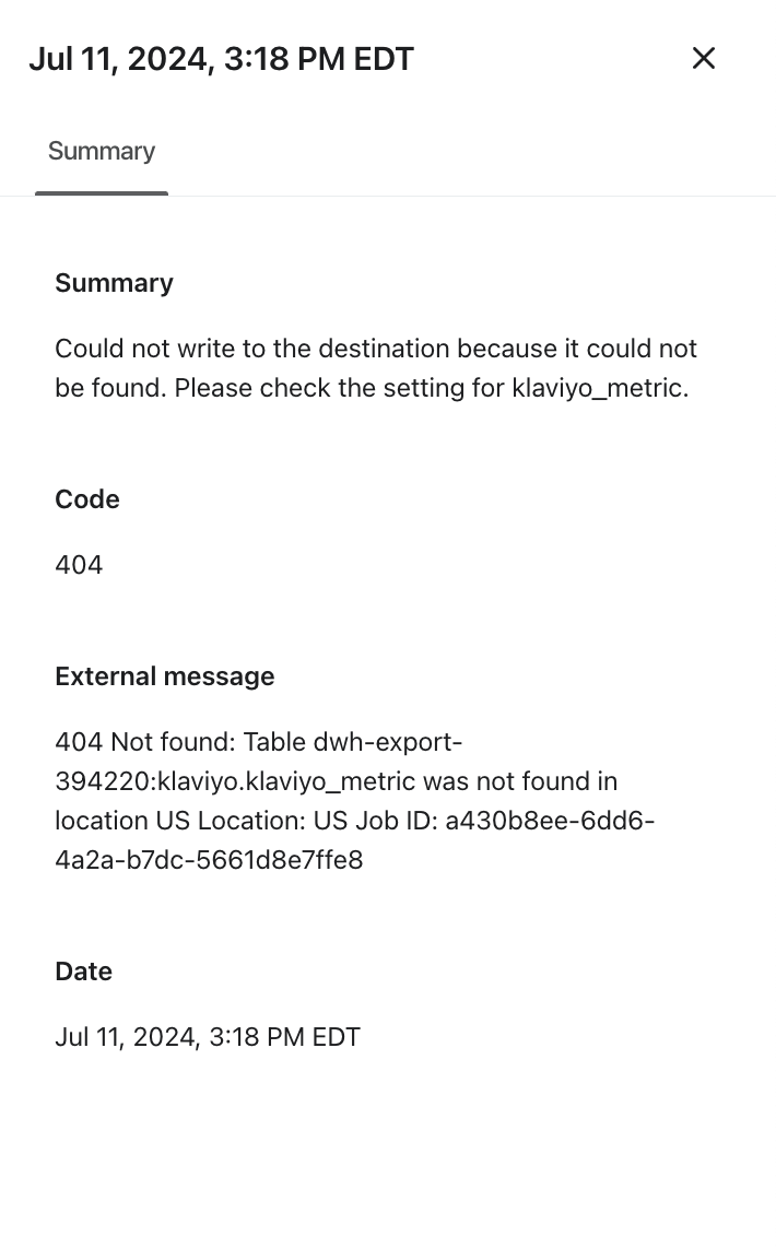 Drawer with information about syncing error