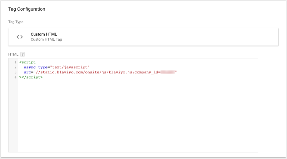 Snippet de rastreamento da Web ativo no site colado na caixa HTML do Google Tag Manager