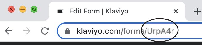 La URL del formulario que muestra su ID de formulario de 6 dígitos.