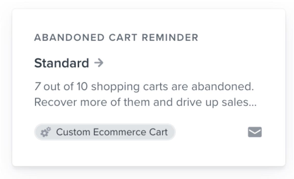 Promemoria carrello abbandonato: Scheda di flusso standard per un carrello ecommerce personalizzato