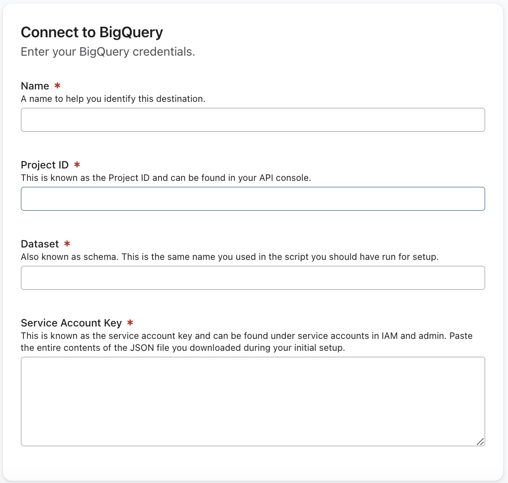 Credenciales de BigQuery para conectarse