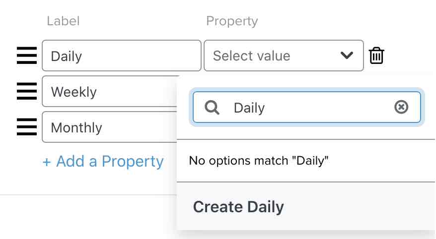 La configuración de los botones de opción de una página de preferencias muestra varios campos de valor