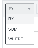 Menu a tendina per le opzioni di configurazione dei grafici con per, somma e dove