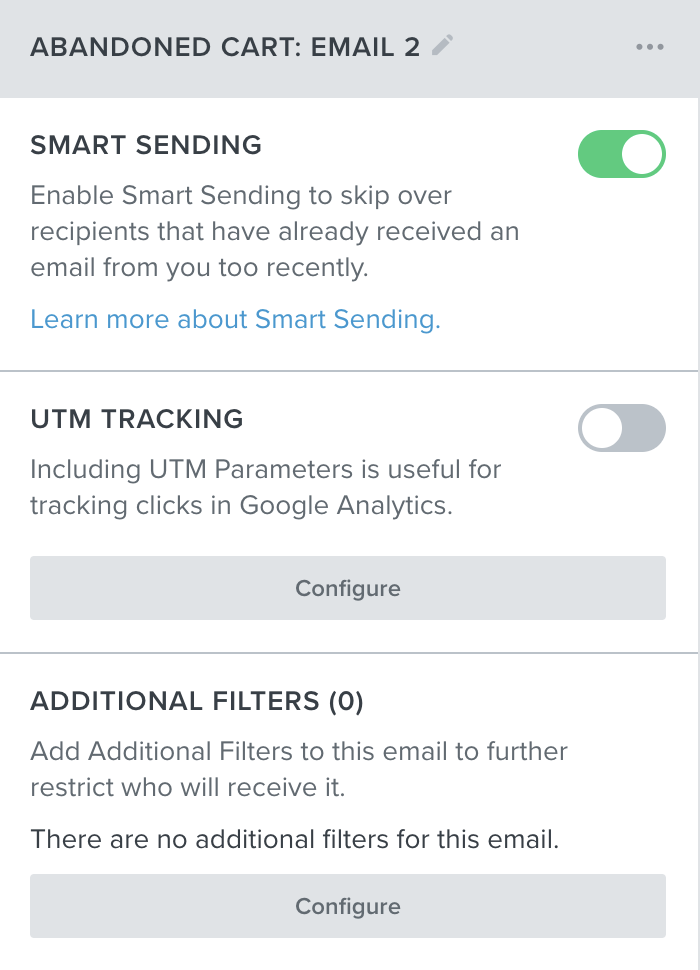 Barra lateral de fluxo quando o Smart Sending está ativado