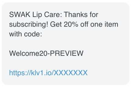 preview of coupon within Klaviyo showing coupon name followed by -PREVIEW.