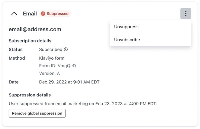 Unsuppress option for suppressed profile