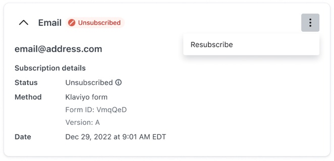 Resubscribe option for unsubscribed profile