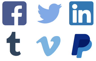 Exemples de logos bleus de différentes marques, dont facebook, twitter, Linkedin, etc.