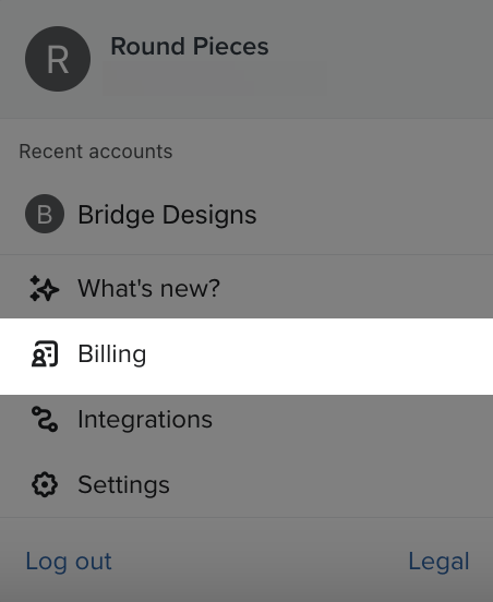 Billing option highlighted after clicking the organization name