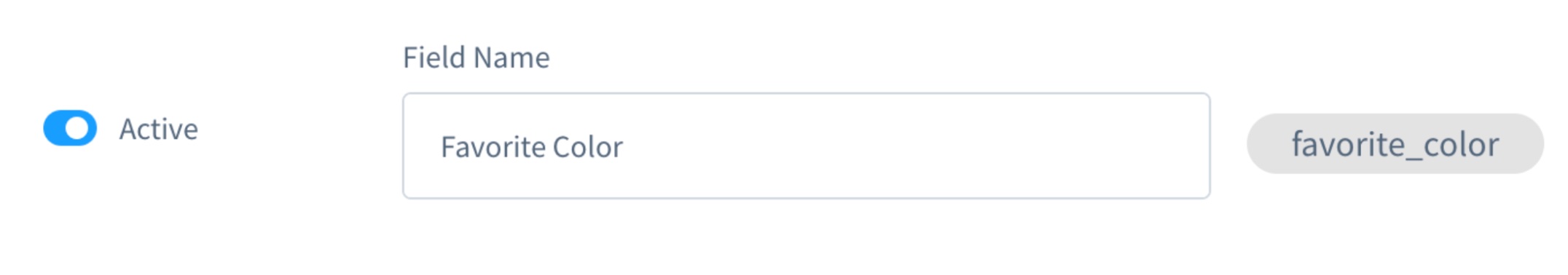 Field name Favorite Color mapped to favorite_color, with field toggled to active