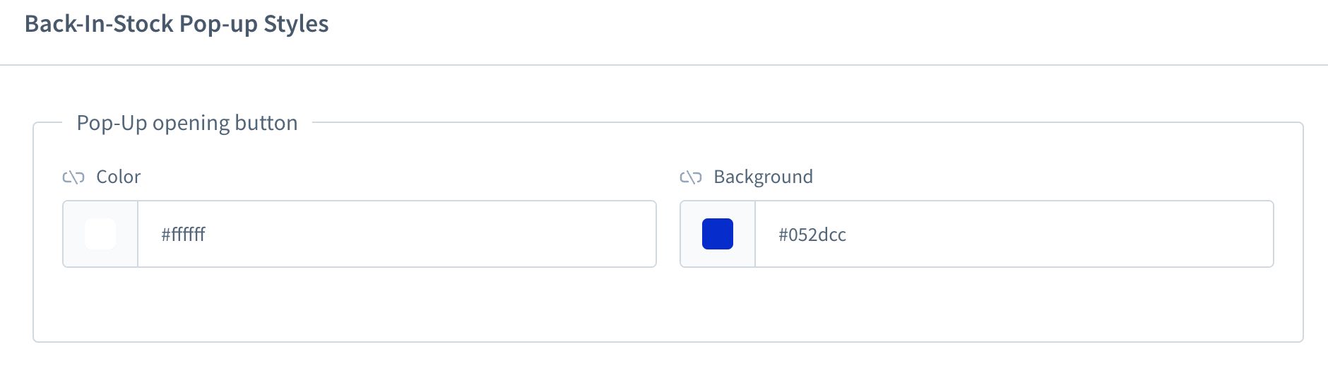 Configuración del botón de apertura emergente con el color fijado en blanco y el fondo en azul oscuro