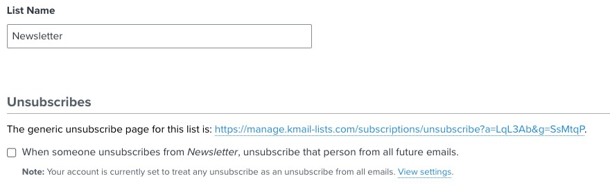 Global unsubscribe setting for a list in Klaviyo