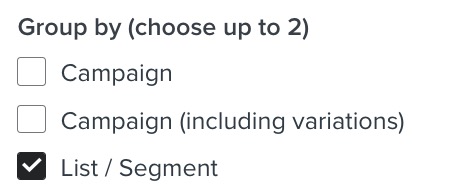 View showing checkbox next to List/Segment checked