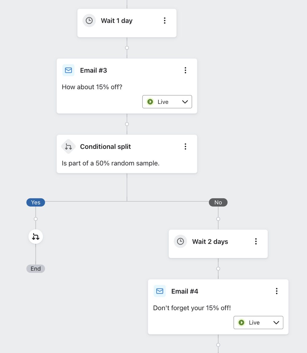 When clicking on a conditional split, you can configure to split based on 'random sample' in the left sidebar.