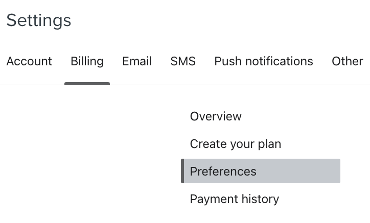 Billing preferences tab