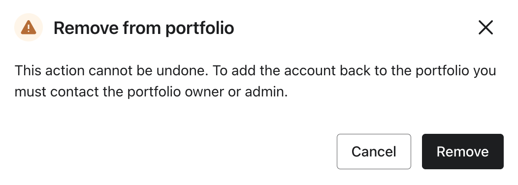 Modal to confirm that you want to unlink an account from the portfolio