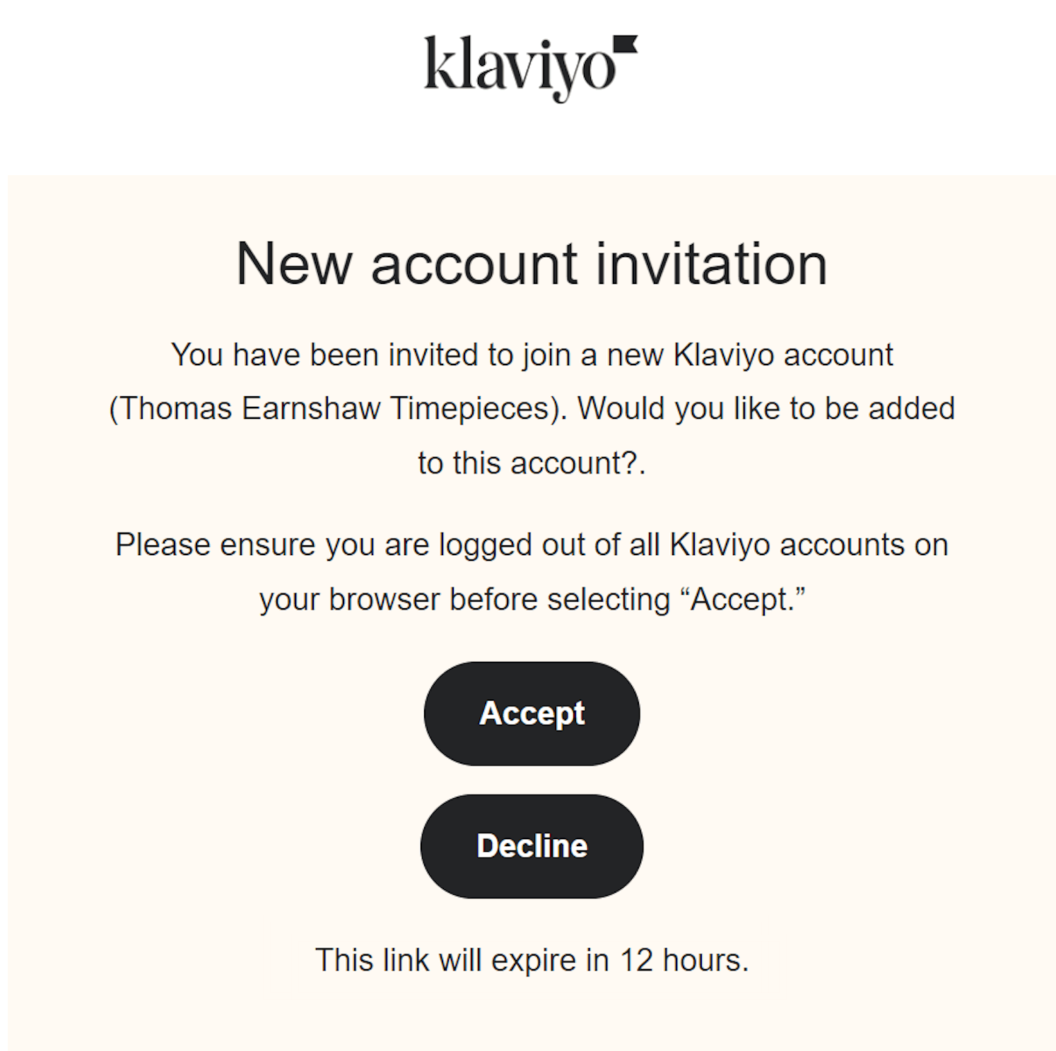 Email per attivare un account Klaviyo