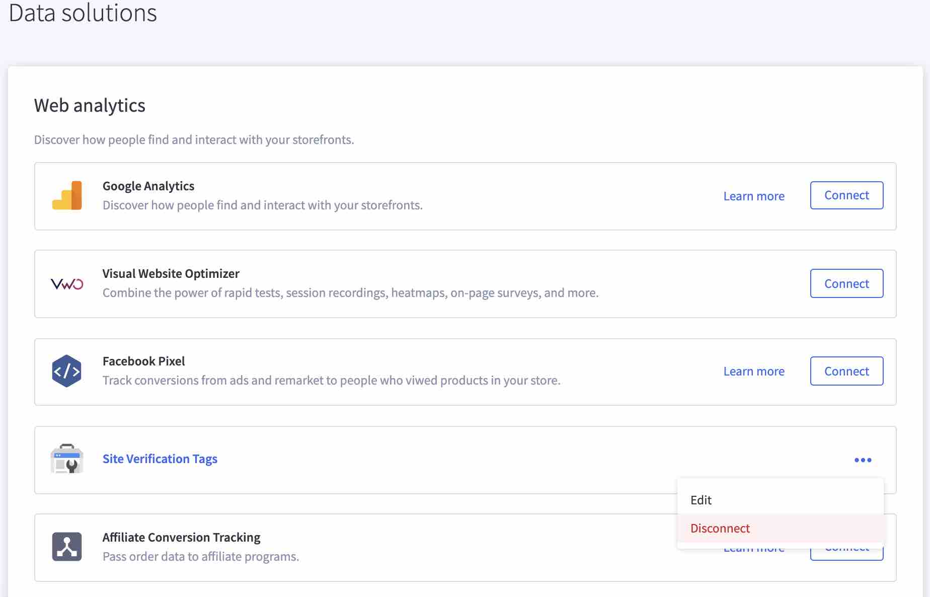 Página de soluciones de datos en BigCommerce