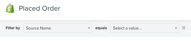 L'indicateur Shopify Placed Order dans l'onglet Metrics de Klaviyo filtré par Source Name équivaut à Select a Value.