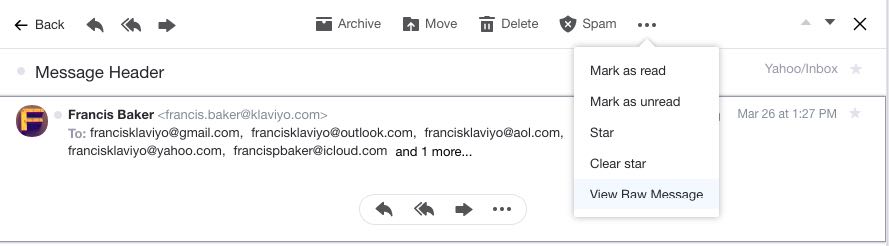 View raw message option for email in Yahoo inbox
