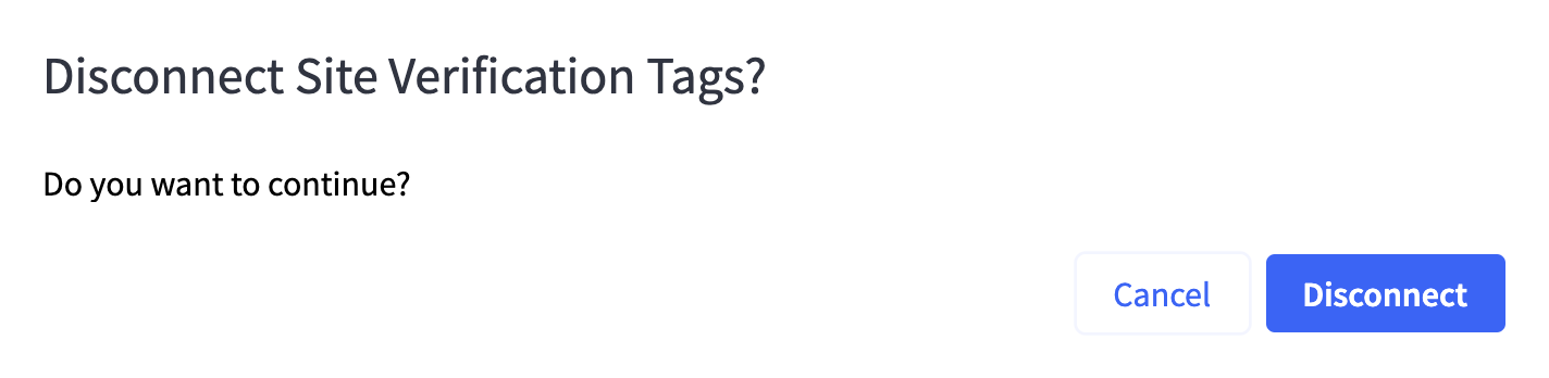 Modal to disconnect site verification tags