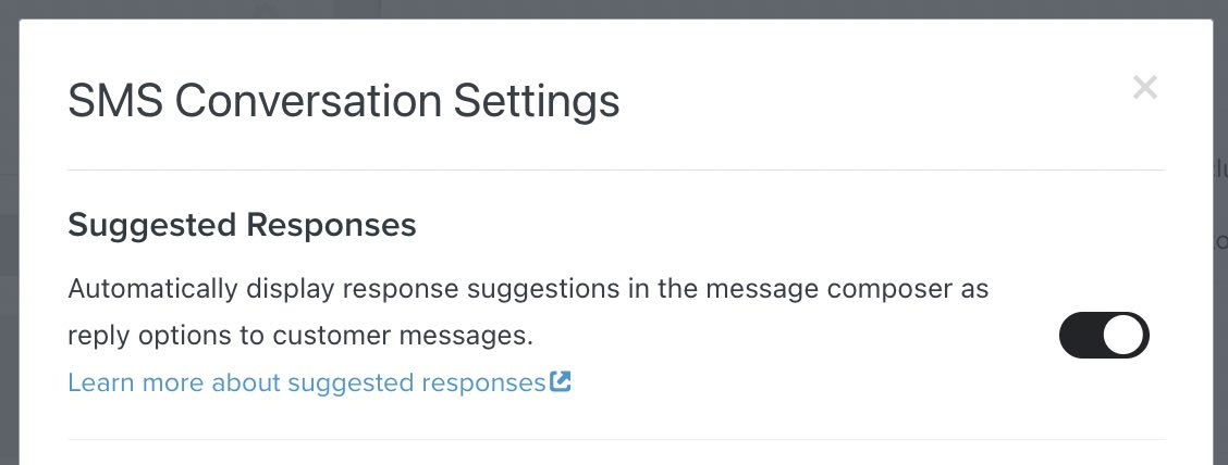 Settings for your SMS conversations, showing the suggested responses toggle