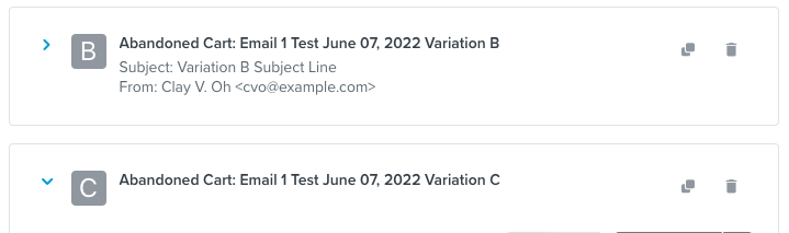 The cloned variation will appear below the original variations.