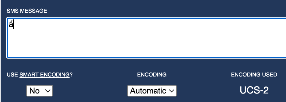 Example of a special character in the message segment calculator