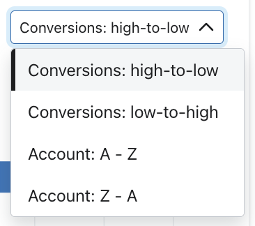 Opções para classificar as conversões