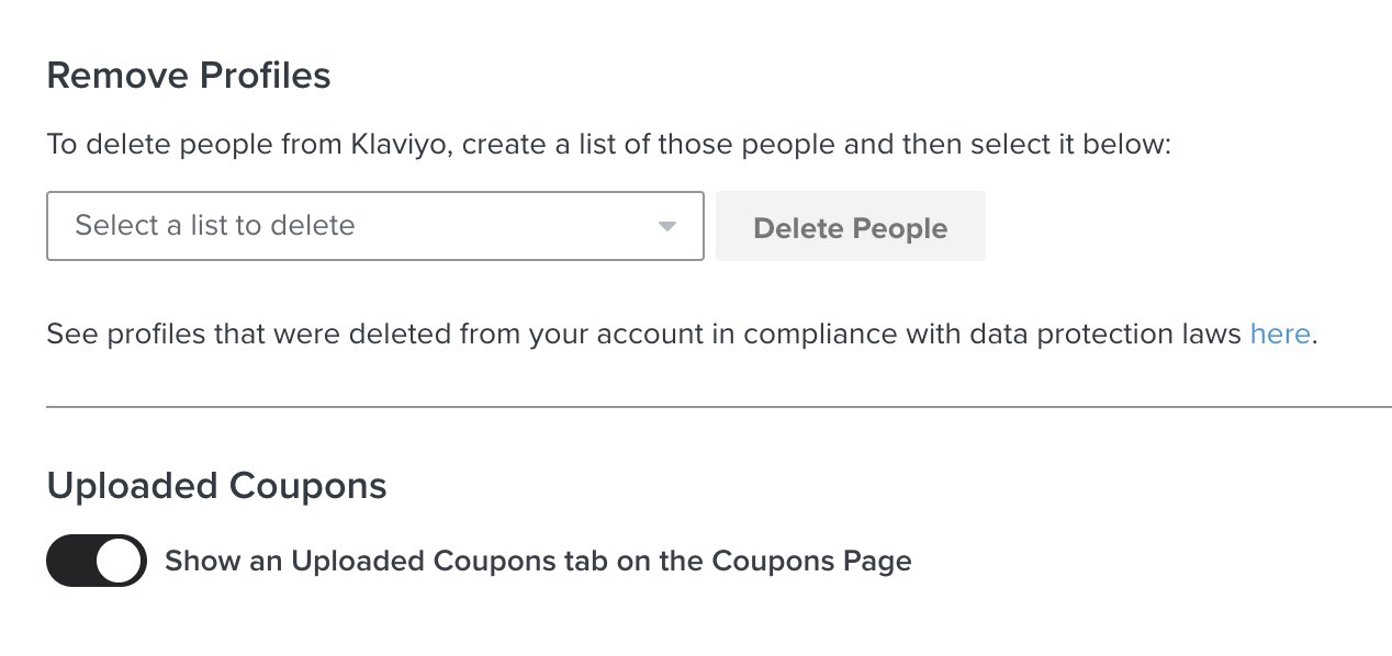 Delete profiles option in Klaviyo