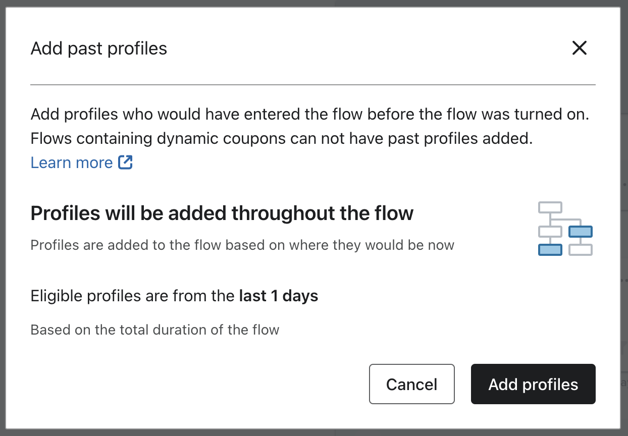 Add past profiles modal that explains how adding past profiles works